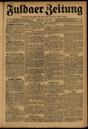 Erste Ausgabe vom Mittwoch, den 01. Juni 1921.