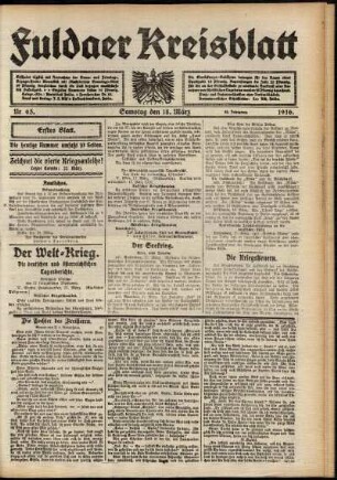 Erste Ausgabe vom Samstag, den 18. März 1916.