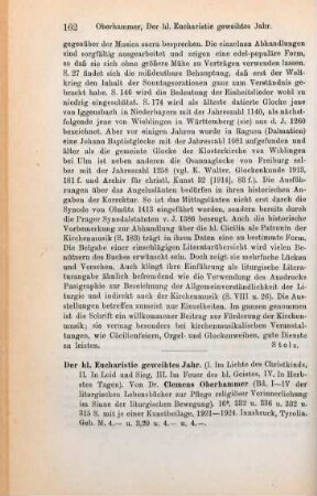 162-163 [Rezension] Oberhammer, Clemens, Die hl. Eucharistie geweihtes Jahr