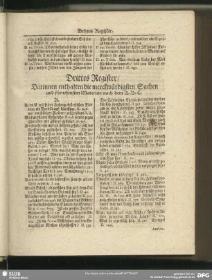 Drittes Register, Darinnen enthalten die merckwürdigsten Sachen und fürnehmsten Materien, nach dem A. B. C