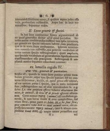 II. Locus generis & speciei.