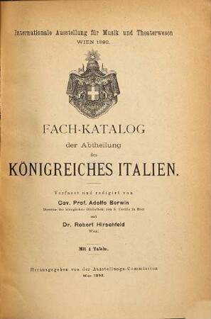 Fach-Katalog der Abtheilung des Königreiches Italien