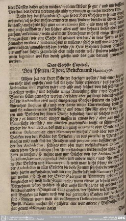Das Sechste Capittel. Von Pforten/ Thoren/ Brücken und Hammeyen.