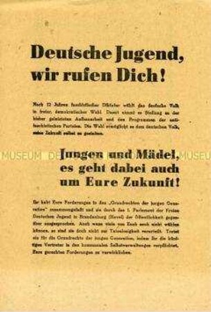 Aufruf des Zentralrats der FDJ an die Jugendlichen, sich an den Gemeindewahlen 1946 zu beteiligen