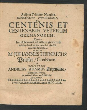 Dissertatio Philologica De Centenis Et Centenariis Veterum Germanorum
