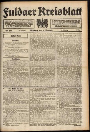 Erste Ausgabe vom Mittwoch, den 08. November 1911.