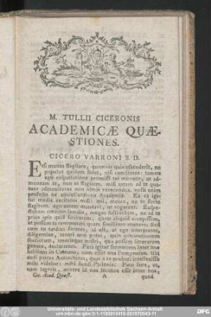 M. Tullii Ciceronis Academicae Quaestiones.