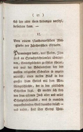 VI. Von einem Nathanaelschen Mitgliede der Zürcherschen Synode