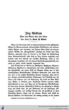 Jörg Wickram. Altes und Neues über sein Leben.