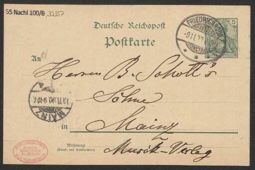 Brief an B. Schott's Söhne : 09.11.1900