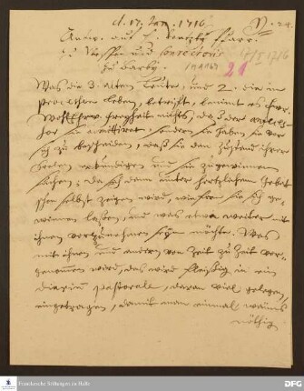 Brief von August Hermann Francke an Ernst Bogislaus Ventzcki.