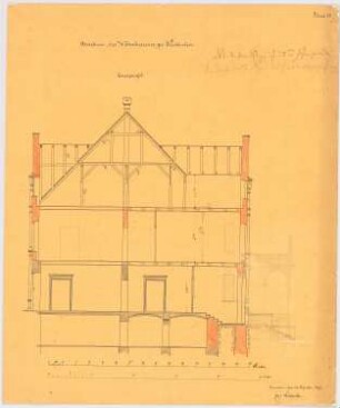 Herrenhaus, Kottulin Umbau: Querschnitt, 2 Maßstabsleisten (Meter, Fuß)
