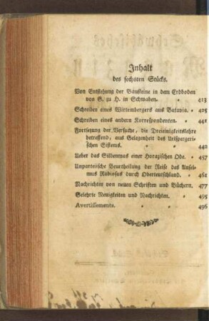 Inhalt des sechsten Stückes