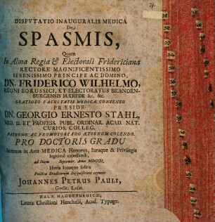 Dispvtatio Inauguralis Medica De Spasmis