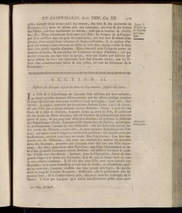 Section II. Histoire de Lucques depuis les tems les plus reculés,[...]