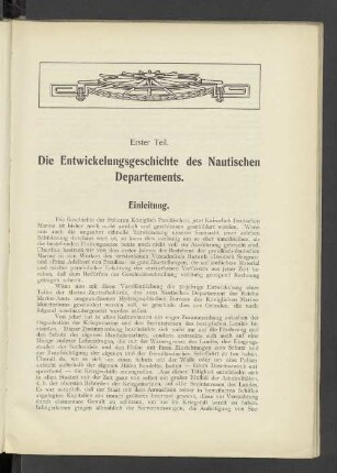Erster Teil. Die Entwicklungsgeschichte des Nautischen Departements.
