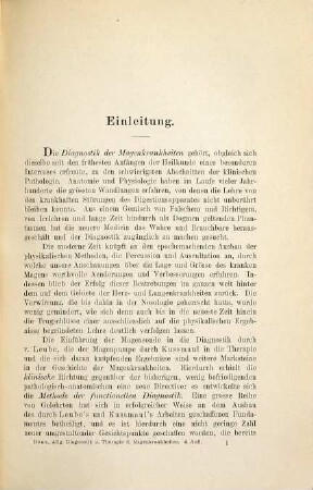 Diagnostik und Therapie der Magenkrankheiten : Nach dem heutigen Stande der Wissenschaft bearbeitet, 1