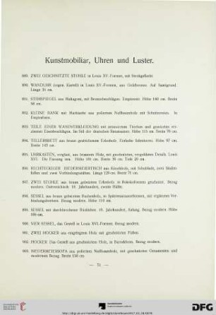 Kunstmobiliar, Uhren und Luster (Nr. 889-1021)
