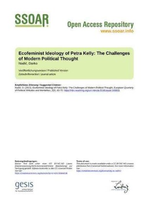 Ecofeminist Ideology of Petra Kelly: The Challenges of Modern Political Thought
