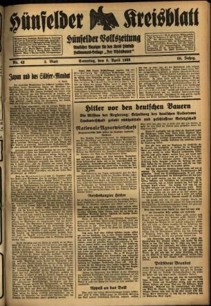 Zweite Ausgabe vom Samstag, den 08. April 1933.
