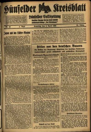 Zweite Ausgabe vom Samstag, den 08. April 1933.
