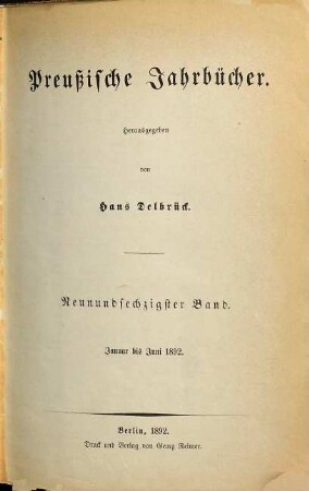 Preußische Jahrbücher. 69. 1892