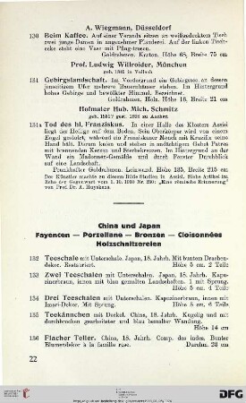 China und Japan: Fayencen – Porzellane – Bronzen – Cloisonnées – Holzschnitzereien (Nr. 132-176)