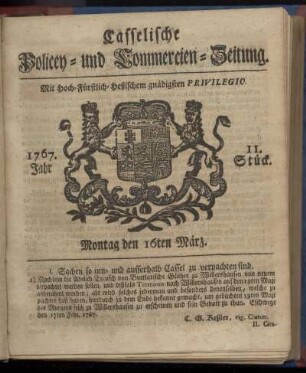 11. Stueck, Montag den 16ten Maerz 1767