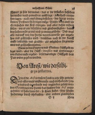 Von Arest/ wie derselbige zu gestatten.