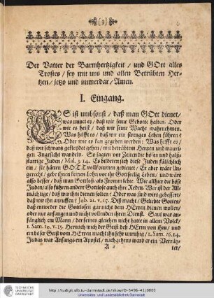 Der Vatter der Barmhertzigkeit / und GOtt alles Trostes / sey mit uns ... I. Eingang