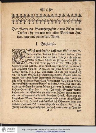 Der Vatter der Barmhertzigkeit / und GOtt alles Trostes / sey mit uns ... I. Eingang