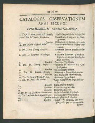 Catalogus Observationum Anni Secundi Ephemeridum Germanicarum.