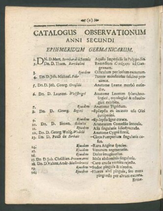 Catalogus Observationum Anni Secundi Ephemeridum Germanicarum.