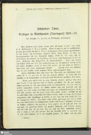 Johannes Laue, Prediger in Mühlhausen (Thüringen) 1524-25