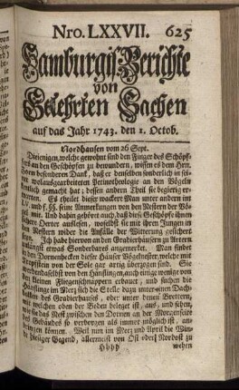 Nro. LXXVII. auf das Jahr 1743. den 1. Octob. - Nro. LXXXV. auf das Jahr 1743. den 29. Octob.