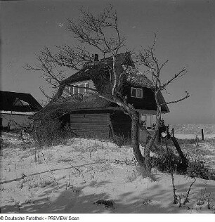 Bei Dierhagen. Haus hinter den Dünen