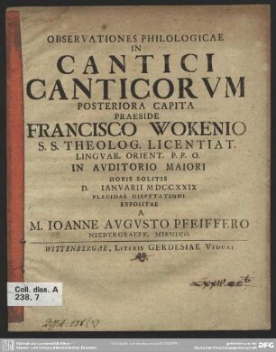 Observationes Philologicae In Cantici Canticorum Posteriora Capita