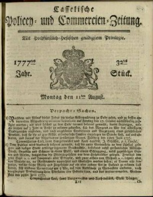 32tes Stueck, Montag den 11ten August 1777