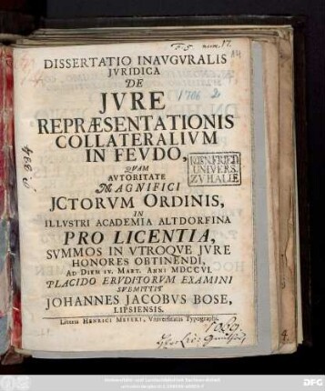 Dissertatio Inavgvralis Jvridica De Jvre Repræsentationis Collateralivm In Fevdo