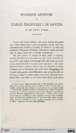 5: Inclinazioni artistiche di Carlo Emanuele i di Savoia e de suoi figli