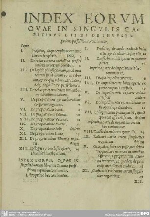 INDEX EORVM QVAE IN SINGVLIS CAPITIBVS LIBRI DE INVESTIgatione perfectionis, continentur.