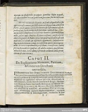 CAPUT II. De Explicatione Nominis, Partium, & Linearum Directorii universalis.