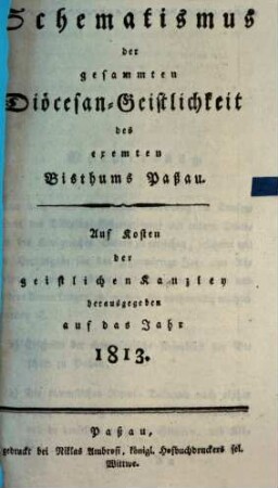 Schematismus des Bistums Passau, 1813
