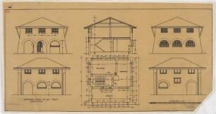 Chemische Fabrik, Luban: Waschhaus, Grundriss, 4 Ansichten, Schnitt 1:50