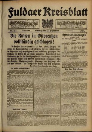 Ausgabe vom Sonntag, den 13. September 1914.