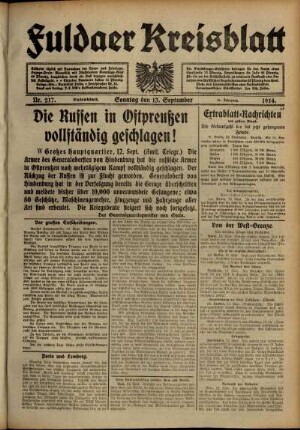 Ausgabe vom Sonntag, den 13. September 1914.