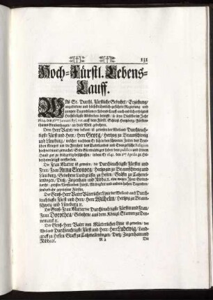 Hoch-Fürstl. Lebens-Lauff.