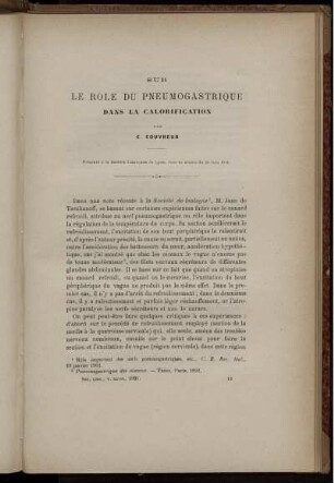 Sur Le Role Du Pneumogastrique Dans La Calorification