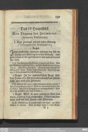 Das IV Hauptstück. Von Fügung der Zeitwörter. (Syntaxis Verborum).