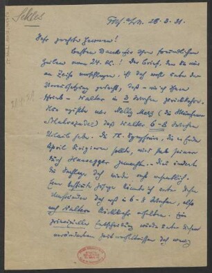 Brief an B. Schott's Söhne : 28.03.1921